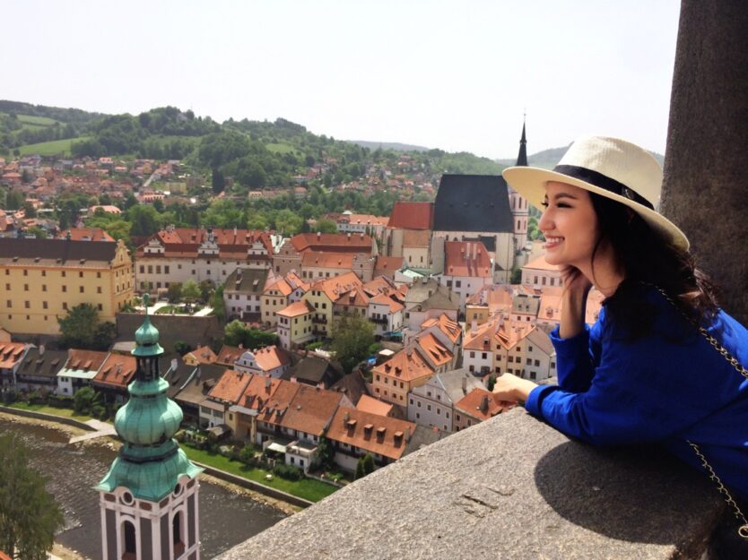 At the top of Cesky Krumlov Castle
